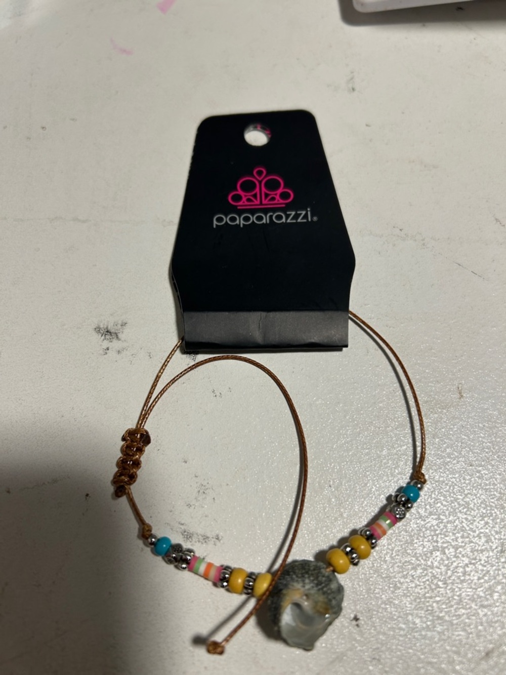 paparazzi Brown Cord Beaded Bracelet with Yellow, Turquoise & Pink Accents
